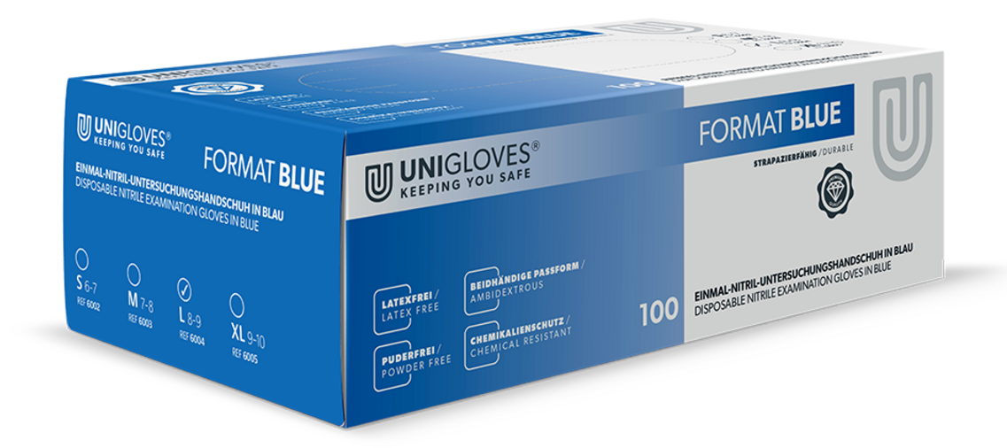 Unigloves Format Blue - EN 374 Nitril-Einweghandschuhe puderfrei blau