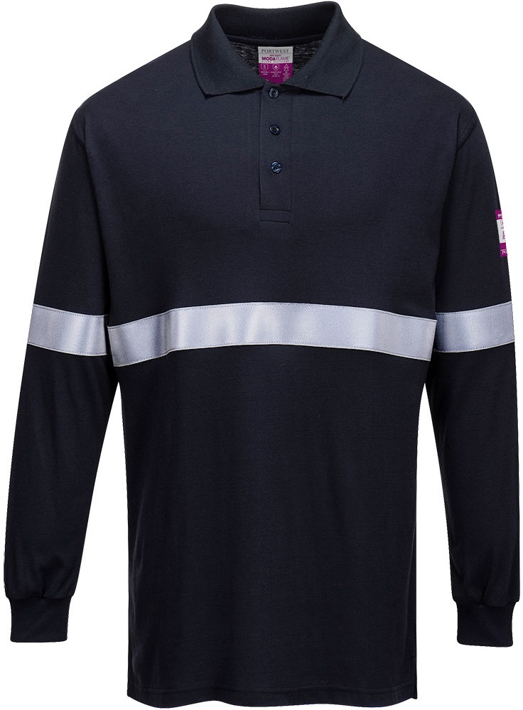 Portwest FR03 Langarm Poloshirt mit Reflektionsstreifen 40+ UPF