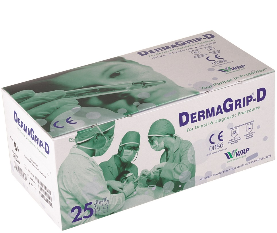 Unigloves Derma Grip D Latex-Dentalhandschuhe puderfrei weiß D3160-44, D3165  D3170  D3175 D3180 D31