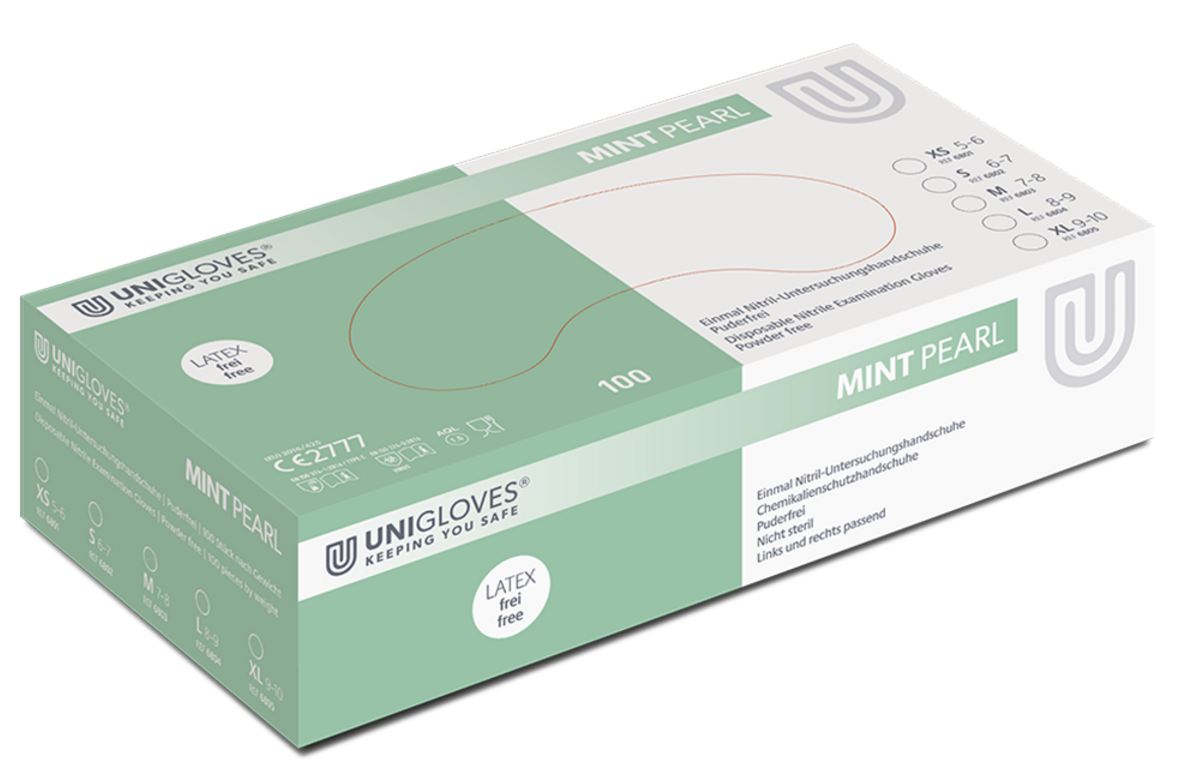Unigloves Mint Pearl Nitril-Einweghandschuhe puderfrei