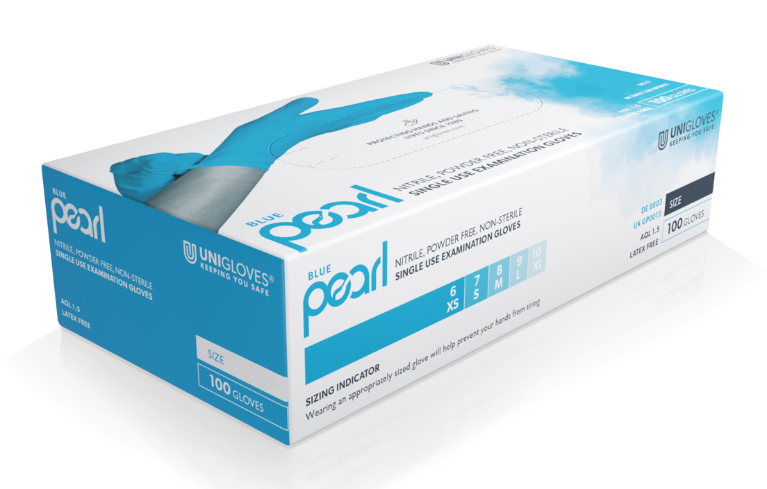 Unigloves Blue Pearl Nitril-Einweghandschuhe puderfrei blau