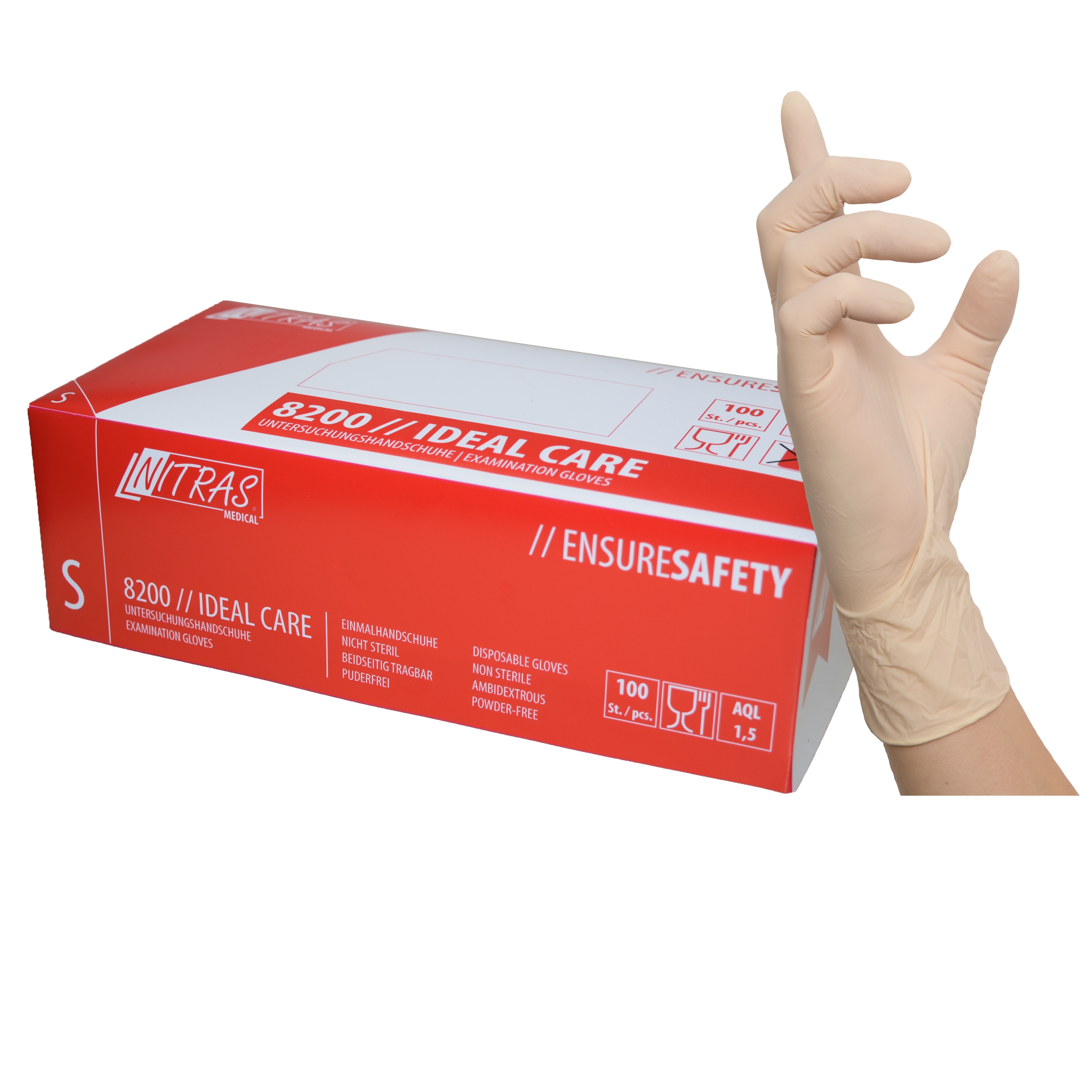 8200_1600_001 Nitras 8200 Ideal Care Latex-Einwegschutzhandschuhe