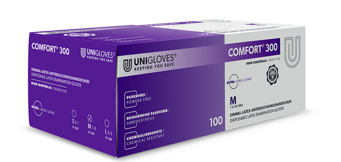 Unigloves Comfort 300 Latex-Einweghandschuhe puderfrei