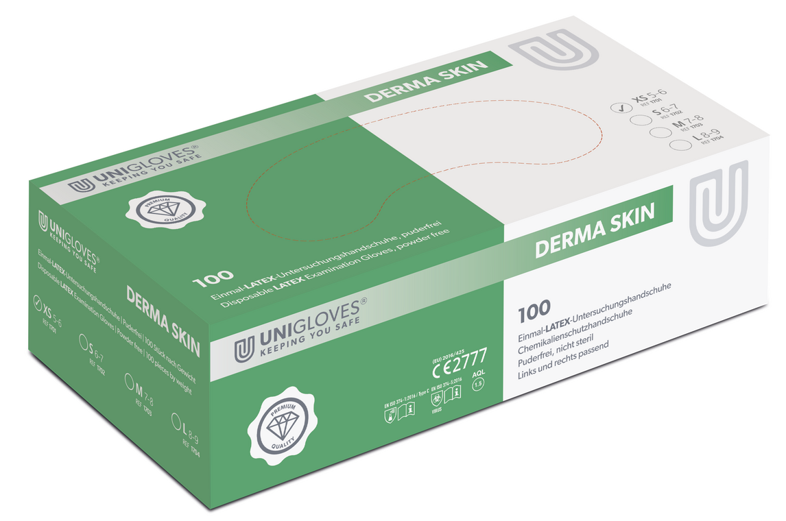 Unigloves Derma Skin Latex-Einweghandschuhe puderfrei