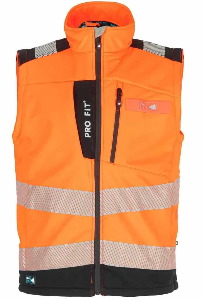 Pro-Fit 2030 Warnschutz Softshellweste neonorange-schwarz