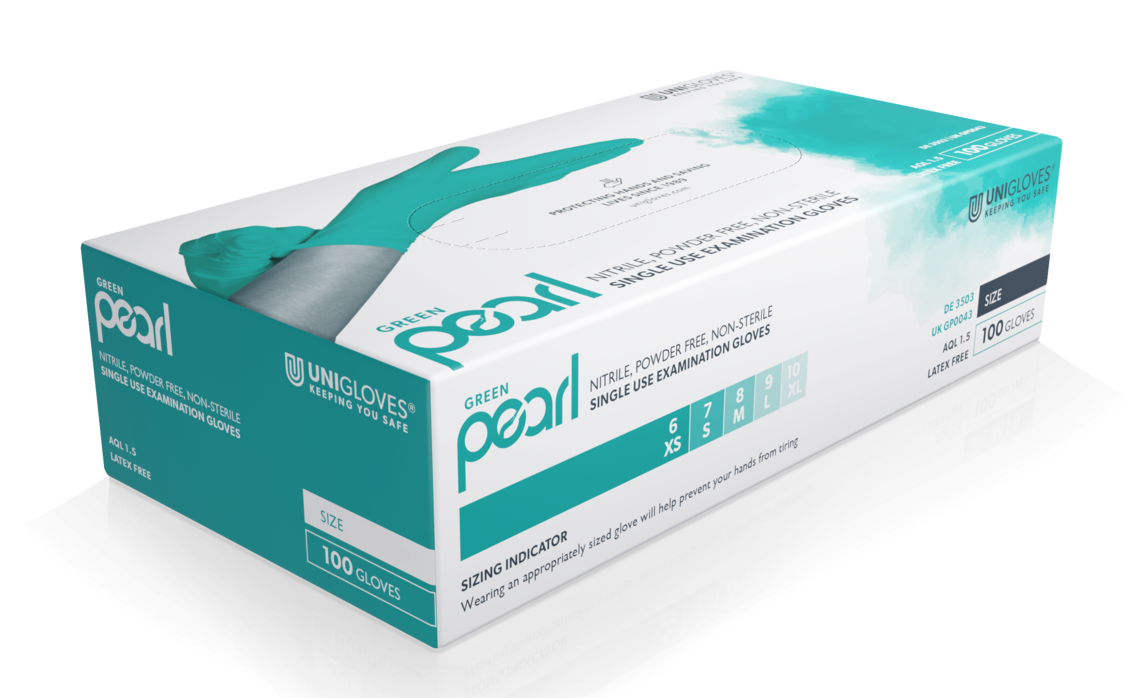 Unigloves Green Pearl Nitril-Einweghandschuhe lebensmittelecht