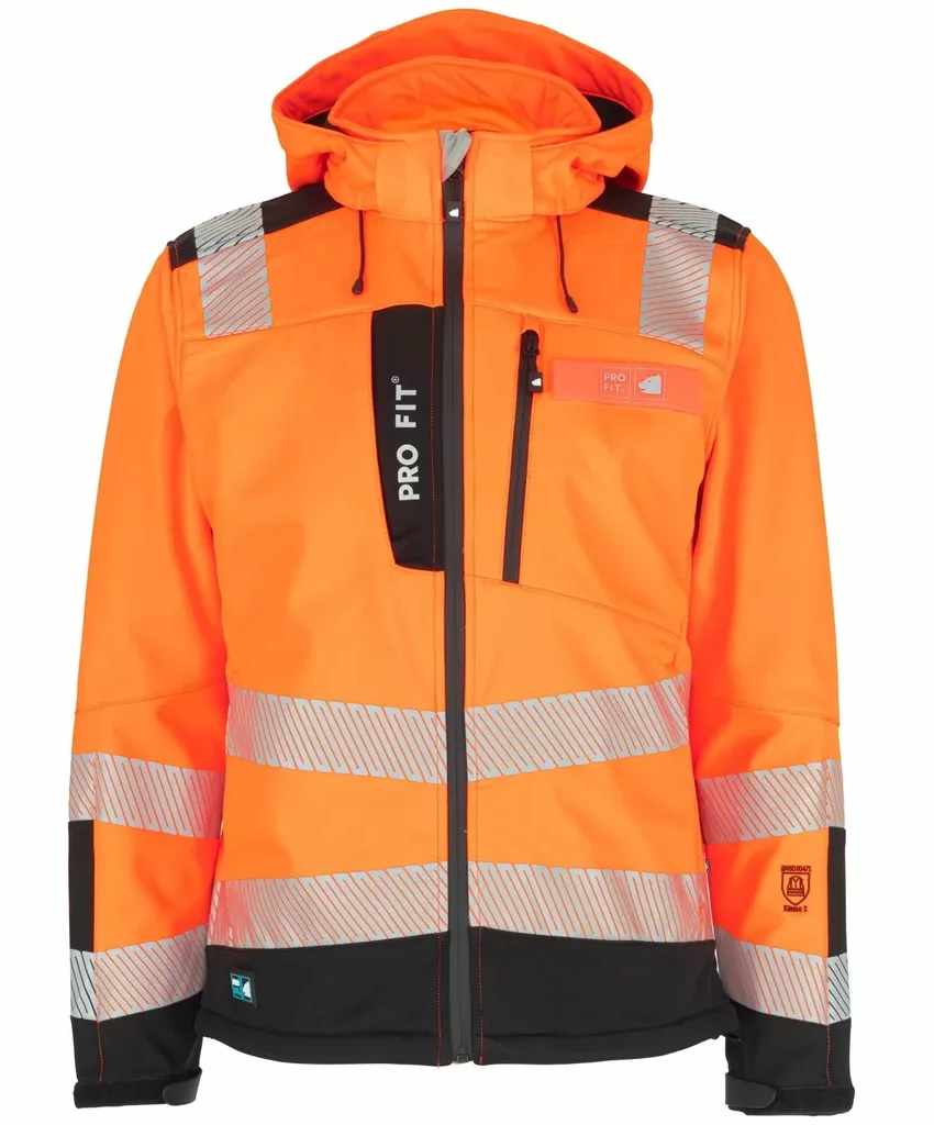 Pro-Fit 9810 Warnschutz Softshelljacke neonorange-schwarz Wassersäule 8.000 mm